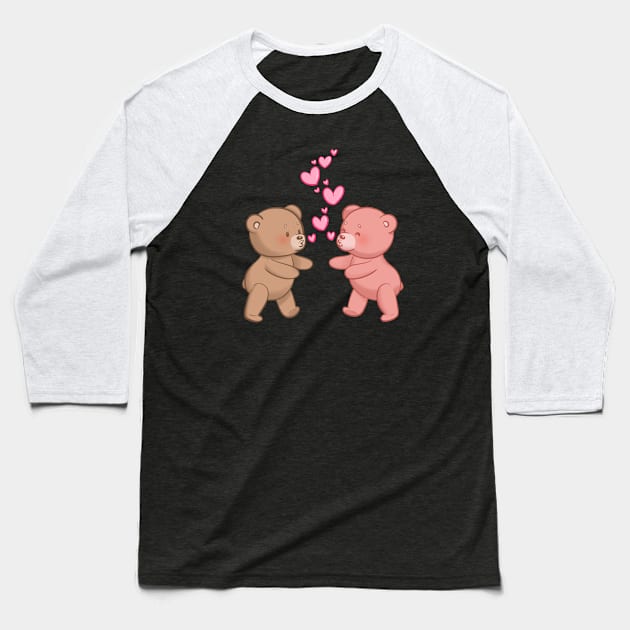 Cute Bears in Love Going to Kiss and Hug Baseball T-Shirt by Art by Biyan